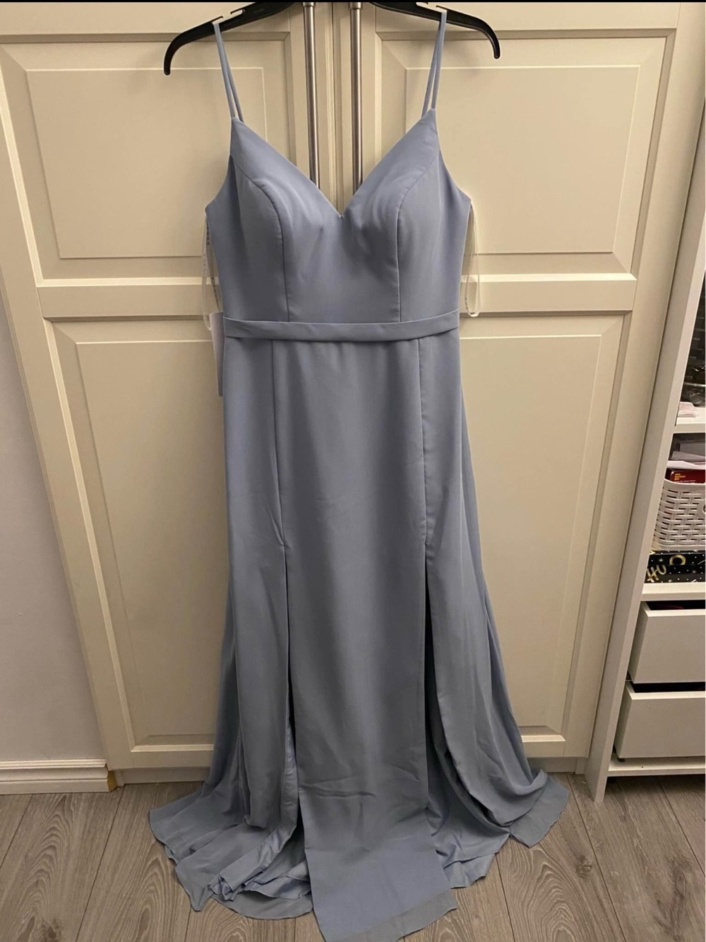 Azazie Maxi Slip Dress in Dusty Blue NWT
